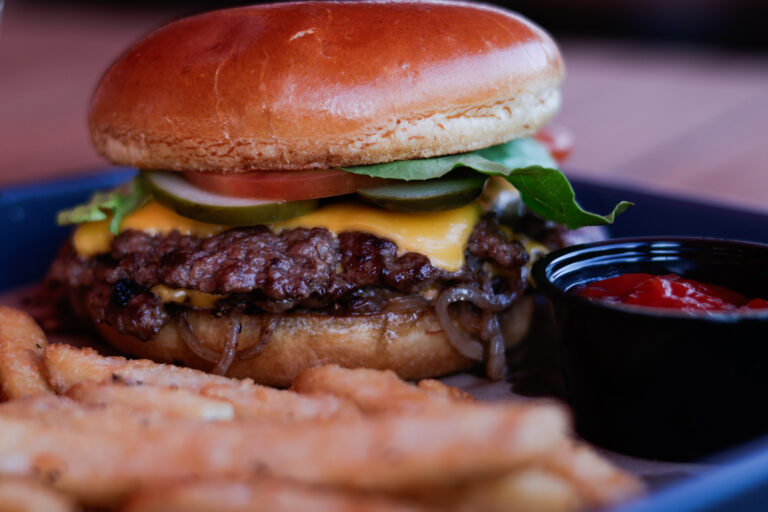Cocktail and hamburger